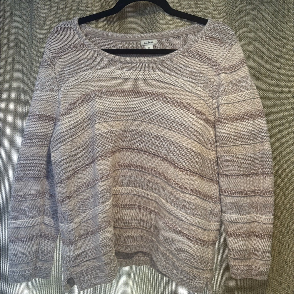 L.L. Bean Cream and Brown Crew Neck Sweater with Relaxed Fit